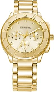 Modern Geneva quartz watch while steel for men and women (color: gold).. Transform your shopping experience with DIAYTAR NIGERIA's vast product selection delivered at unbeatable prices.