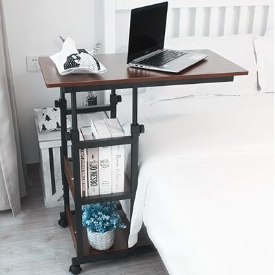 Forordern Snack auxiliary table, adjustable mobile extra table, swivel cup table in laptop with laptop storage shelves (dark walnut).. DIAYTAR NIGERIA brings the market to your screen with thousands of affordable products delivered to your door.