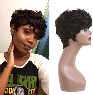 Docute Noir Pixie Pixie Cut Wig High Hair Short Wigs For Black Women Short Black Mode Wandpy layers Pixie for black women Human hair (black).. Enjoy effortless shopping and speedy delivery with DIAYTAR Nigeria.