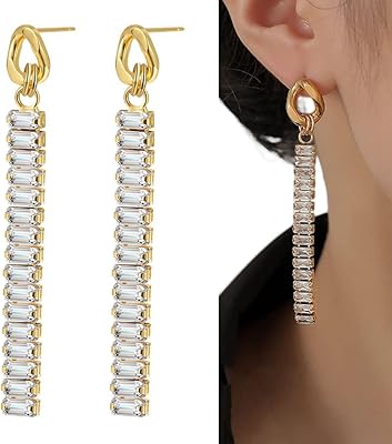 Goodrun pendant earrings in rhinestones for women and girls, long diamond studded earrings with crystal pompoms, long chain hanging earrings, hanging earrings, gift jewelry for women - gold.. Spend less, get more — that’s the DIAYTAR Nigeria promise.