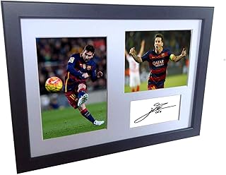 Photo frame bearing the signature of Lionel Messi Barcelona with a football signature, gift, A4 format.. Experience the ease of modern shopping with DIAYTAR NIGERIA's comprehensive platform and quick delivery.