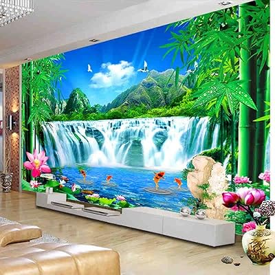 Large wallpaper landscape of mountain waterfall, personalized size, 3D wallpaper in green bamboo for living room and bedroom.. Discover the perfect balance of selection and value with DIAYTAR NIGERIA's nationwide e-commerce platform.