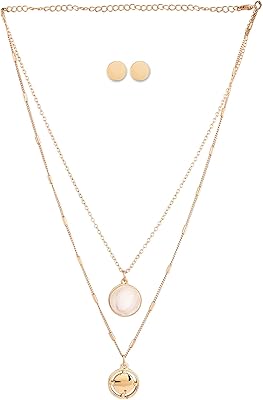 Two -layer chain necklace with modern style earrings.. DIAYTAR NIGERIA: Your one-stop e-commerce destination with affordable prices and nationwide delivery in 5-8 days.