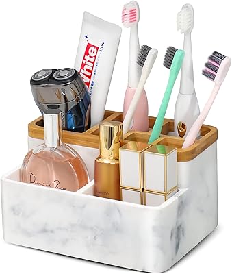 Bamboo toothbreath holder, Multifunction Bathroom Organizer in EMO plastic, storage on counter, natural marble appearance, environmentally friendly, electric toothbar for bathroom bathroom.. Shop with intention at DIAYTAR NIGERIA, offering thousands of products at budget-friendly prices.