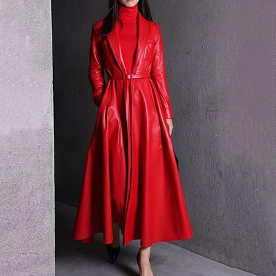 Red and black PU leather trench coat for gbpzm women with skirt.. Experience budget-friendly shopping at DIAYTAR NIGERIA, Nigeria's premier online marketplace with quick delivery.
