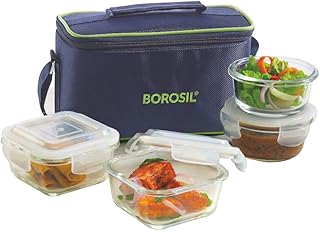 Set of 4 universal lunch boxes in Borosil ITSQ32R24UEC glass (2 square pieces of 320 ml + 2 round rooms of 240 ml) going to the microwave for the office.. Shop from anywhere in Nigeria and receive your DIAYTAR purchases at affordable prices within a week.