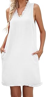 Dresses with ruffles without sleeve for women, deep V -neck, casual summer dress in cotton and linen with pockets.. Shop with ease at DIAYTAR NIGERIA and enjoy our extensive product range delivered at affordable rates.