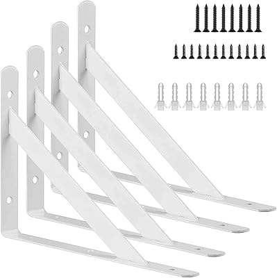 12 -inch Kersali shelf supports, Robust 4 -inch L -shaped shelf, triangular metal supports at 90 degrees for floating shelves with screws (white).. DIAYTAR NIGERIA: The marketplace that brings affordable products to every Nigerian home in under 8 days.
