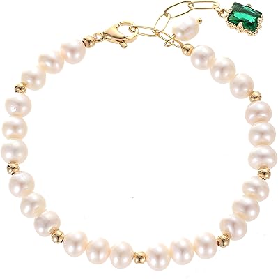 Natural pearl bracelet for women white bracelet and emerald.. Experience shopping freedom with DIAYTAR NIGERIA's vast catalog and nationwide 5-8 day shipping.