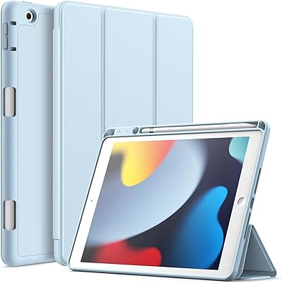 Ipad 10.2 inch 2020/2021/2019 iPad shell (9th/8th/7th generation) with Stylo holder, fine shelf for tablet with flexible TPU back, Automatic Blue Stop (Light Blue).. DIAYTAR NIGERIA delivers more than products - we deliver affordable shopping satisfaction nationwide.