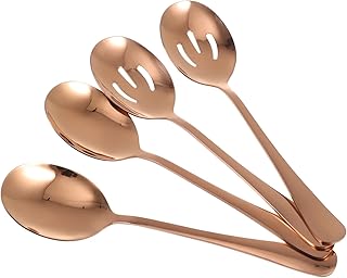 Set of 4 stainless steel service spoons Lorrose, perforated polishing machine, for buffet, banquet, kitchen, mixing spoon to mix, gold.. Great products, lower prices, fast delivery — DIAYTAR Nigeria has it all.
