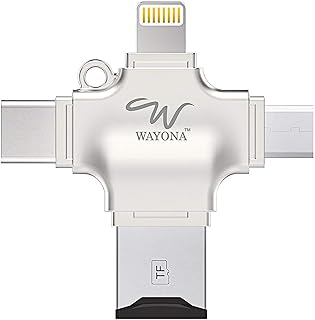 OTG 4-in-1 WAYA WR28 OTG Contact Card Reader with USB, Micro USB, Type C and LIGHTNING connector.. Experience budget-friendly shopping at DIAYTAR NIGERIA, Nigeria's premier online marketplace with quick delivery.