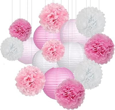 15 pieces Decoration of Pink Festival Lantern with Pompoms in paper.. Join thousands of satisfied shoppers on DIAYTAR Nigeria.