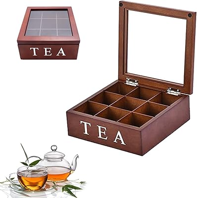 Ro Wooden tea storage box, 9 -grid bamboo tea storage box, tea storage box with visible glass cover, bamboo tea bag boxes for tea services, multifunctional container for tea bags (brown).. Discover the convenience of DIAYTAR NIGERIA's vast e-commerce platform with delivery in just 5-8 days.