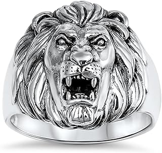 Men's Ring in Sterling 925 silver with a large roar of the lion king, size 8-13, metal, without precious stones.. Shop from anywhere in Nigeria with DIAYTAR's extensive selection and budget-friendly shipping options.