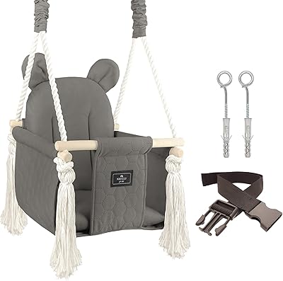 Natilu® Balançoire for baby with belt crochet rings with graphite quilted bear bears.. DIAYTAR NIGERIA transforms online retail with unbeatable prices and consistent delivery timeframes.