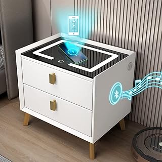 Intelligent side table with wireless loading base, modern night table with adjustable LED light, extra table with USB ports, for living room (50 x 40 x 46 cm, white with Bluetooth speaker).. Find quality and variety without breaking the bank — only on DIAYTAR Nigeria.