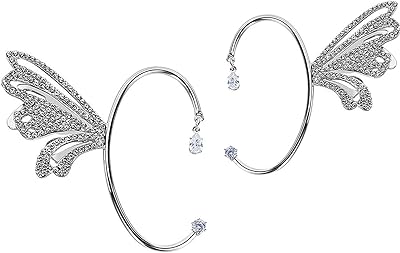 Earrings with rods in the shape of a cubic zirconia butterfly wing, non -drilled ear clip, jewelry for women and adolescent girls (1 pair), 1, alloy, zircon.. Your ideal shopping companion, DIAYTAR NIGERIA offers unmatched variety with delivery within a week.