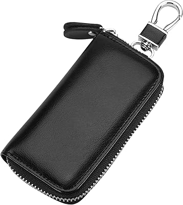 Black leather car key case with bag keychain, universal car key bags for men and women, automatic keychain protective cover with zipper keychain with 6 hooks and metal hook.. Experience the power of choice with DIAYTAR NIGERIA's extensive catalog delivered within the week.