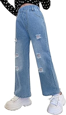 Ample jean for girl with a nice torn design, torn denim pants