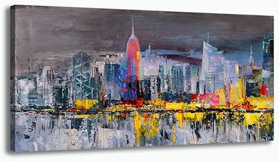 Urban landscape wall art on New York Horizon canvas, abstract wall art, colorful urban landscape painting, prints on tense and framed canvas for bedroom, desk, living room, decoration.. DIAYTAR NIGERIA makes online shopping accessible to all with budget-friendly prices and reliable delivery.