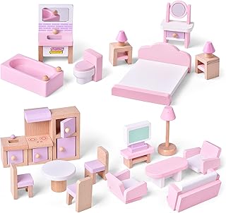 Fun Little Toys 4 sets of wooden house furniture, 22 rooms of doll house accessories, pink wood toys.. Tired of overpriced goods and slow delivery? DIAYTAR Nigeria brings affordability and speed together with a wide selection of products.