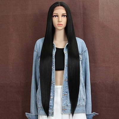 Very long and straight synthetic wig with front 6 "black synthetic wig (100 cm, 1b).. DIAYTAR NIGERIA: Bringing affordable shopping solutions with a diverse product catalog delivered nationwide.