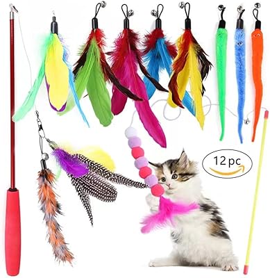 Sil 12 -piece cat toys, Interactive cat toy with bells, cat toy for cats with feathers, quick way to attract the attention of your cat, suitable for cats to play inside.. DIAYTAR NIGERIA delivers satisfaction with every purchase through our affordable and reliable service.