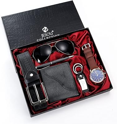 Men's 6 -room Glasses Men's gift box + belt + wallet + keychain + quartz watch with a dial + pen - with gift box organizer, black brown.. Discover the joy of online shopping with DIAYTAR NIGERIA's budget-friendly prices and reliable shipping.