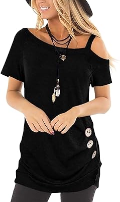 Ladybranch relaxed shirts for women, simple, bare shoulder, buttoned blouse with short sleeves, summer.. DIAYTAR NIGERIA: Bringing quality products to every Nigerian home at prices everyone can afford.