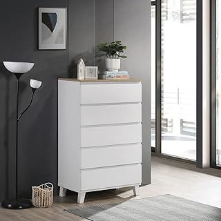 Home Box dresser with 5 -drawers with Plus Culturp feet, size 40 x 114.5 x 70 cm, white color.. DIAYTAR NIGERIA makes quality accessible with our diverse product range and dependable delivery service.