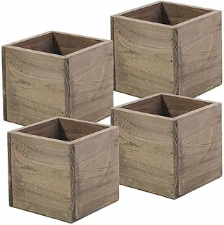 Wooden planter box, 5 -inch square, thin barn wood, plastic lining, garden center display, wedding flower support, home and landscape decoration (set of 4).. DIAYTAR NIGERIA delivers on our promise of variety, affordability, and prompt nationwide shipping.