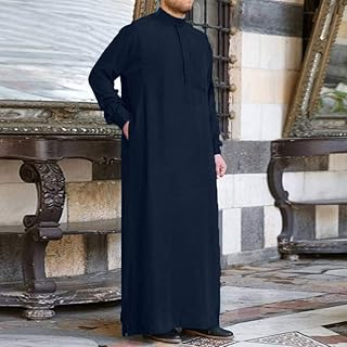 A Saudi Thobe long -sleeved with an Indian design from Daidikup one for men.. DIAYTAR NIGERIA: Where shopping dreams become reality with affordable prices and prompt shipping.