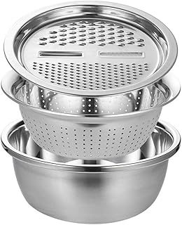 Multifunctional stainless steel bowl, draining basket for 3 in 1 vegetable grinder, kitchen grater with colander set to bowl.. DIAYTAR NIGERIA: Making online shopping accessible with affordable prices and nationwide delivery service.