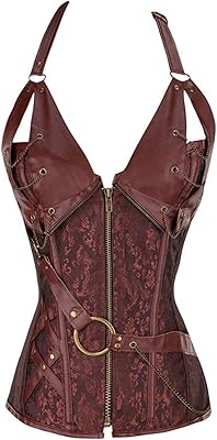 Dloett Zip up Shaper Spiral Goth Halter Leather Corsage Leather Corsage Adjustable clothing (Color: C, Size: 5xl code).. DIAYTAR NIGERIA: Your partner in affordable online retail with reliable delivery across the nation.