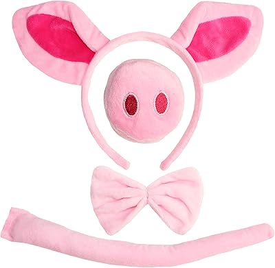 Bang and tie with pig ears, set of costume accessories (pink).. Your digital shopping destination, DIAYTAR NIGERIA combines variety with affordability and quick delivery.