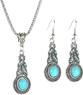 Bohemian jewelry set with pendant and turquoise earrings, Western fashion for women and girls, single size, turquoise and alloy, natural stone.. From daily needs to rare finds, DIAYTAR Nigeria brings it to your door.
