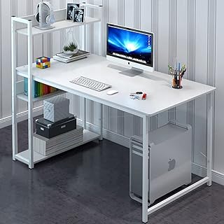 Computer desk with storage shelves, sustainable and fashionable desktop table, large study and writing computer table with home desktop library, easy to assemble (H120A-Blanc).. Say goodbye to limited options and long shipping times. DIAYTAR Nigeria delivers variety, quality, and affordability straight to your door.