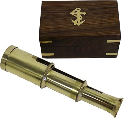 Portable telescope in solid brass of 6 " - Nautical pirate spy glass with wooden box.. Experience the satisfaction of affordable shopping with DIAYTAR NIGERIA's nationwide 5-8 day delivery.