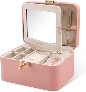 Kamier jewelry boxes for women, organizer of lockable jewelry in 2 -layer PU leather with mirror for earring and necklace (pink).. Join thousands of satisfied shoppers on DIAYTAR Nigeria.