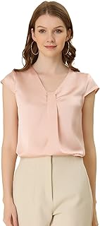 Light blouse in short sleeve satin and V -neck for women for work and office, M.. DIAYTAR NIGERIA delivers value, variety, and convenience with our nationwide 5-8 day shipping.