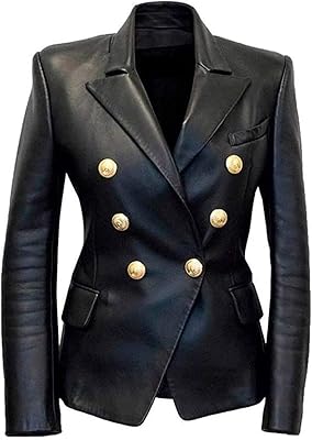 Kim Kardashian Blazer jacket slim cut with double buttoning in real leather for women.. Shop the smart way with DIAYTAR NIGERIA's extensive selection and budget-friendly nationwide delivery.