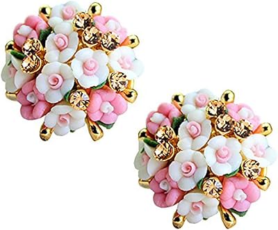 Flower-shaped rod earrings for girls and women (English and pink pink) (pink-white), resin material, cubic zirconia.. Shop confidently with DIAYTAR NIGERIA, offering affordable prices and reliable delivery within a week.