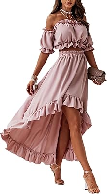 Two -piece outfits for women, high short shoulder set with bare shoulders and low low, pink, s skirt.. DIAYTAR NIGERIA: Where shopping meets satisfaction with affordable prices and reliable 5-8 day shipping.