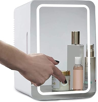 Mini 8L beauty refrigerator, portable beauty refrigerator, makeup mirror for skin care with LED light, 12V/220V, 2 in 1 fridge/refrigerator, gift for girls, bedroom, desk, car.. Shop smart with DIAYTAR NIGERIA, offering a vast product range delivered to your doorstep within a week.