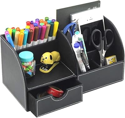 Multifunction office organizer with pencil holder and office storage box at 7 compartments (black).. Transform your online shopping experience with DIAYTAR NIGERIA's affordable and diverse marketplace.