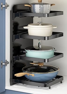 Storage support for pots and stoves under cabinet, 4 adjustable layers for pots and stoves, robust metal sink organizer and storage support (4 black layers).. Shop confidently with DIAYTAR NIGERIA, offering affordable prices and reliable delivery within a week.