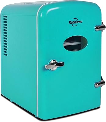 Kooolatron Mini Retro Refrigerator 4L 6 CANES, Portable cooler, Compact refrigerator for children's rooms, skin care, cosmetics, beauty, 12 V personal fridge and AC cords, desktop accessory for house, office, car, aqua.. Shop with purpose and save with DIAYTAR NIGERIA's extensive platform and nationwide delivery service.