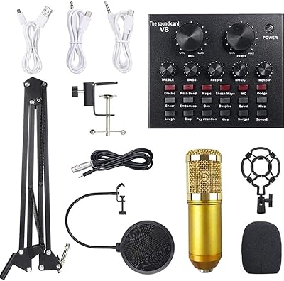 Live V8 V800 Live Sound Card Ensemble and capacitor microphone (gold/black).. Save more, wait less — DIAYTAR Nigeria delivers faster than ever.