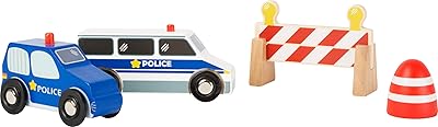 Small Foot 10904 Wooden set 100% FSC certified, with two police cars, pylons, roadblocks, compatible with all current wooden trains toys, Multicolor.. Great deals and fast delivery — the DIAYTAR Nigeria guarantee.
